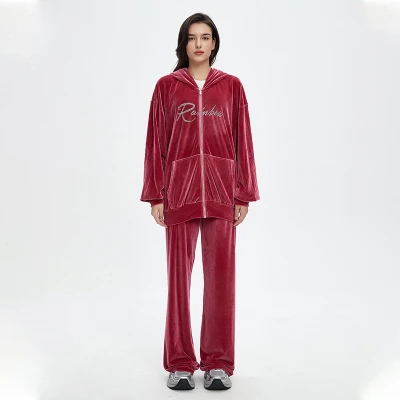 Custom Vintage Rhinestone Hoodies & Sweatpants | Letter & Wings Print  | Velvet Fabric | OEM & ODM