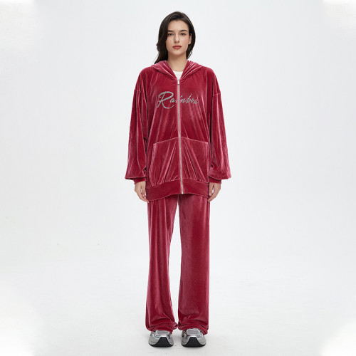 Custom Vintage Rhinestone Hoodies & Sweatpants | Letter & Wings Print  | Velvet Fabric | OEM & ODM