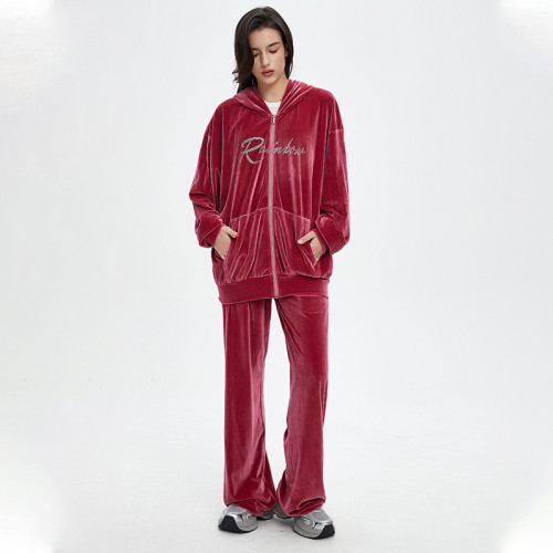 Custom Vintage Rhinestone Hoodies & Sweatpants | Letter & Wings Print  | Velvet Fabric | OEM & ODM