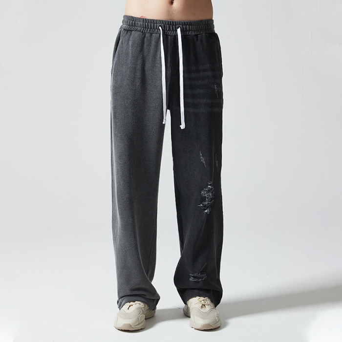 Custom Loose Fit Vintage Washed Sweatpants | Blank Print | Stretchy Denim Fabric | OEM Service