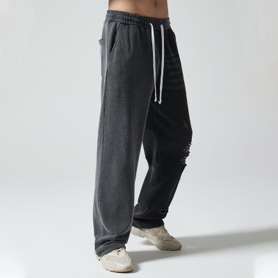 Custom Loose Fit Vintage Washed Sweatpants | Blank Print | Stretchy Denim Fabric | OEM Service