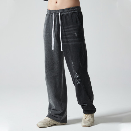 Custom Loose Fit Vintage Washed Sweatpants | Blank Print | Stretchy Denim Fabric | OEM Service