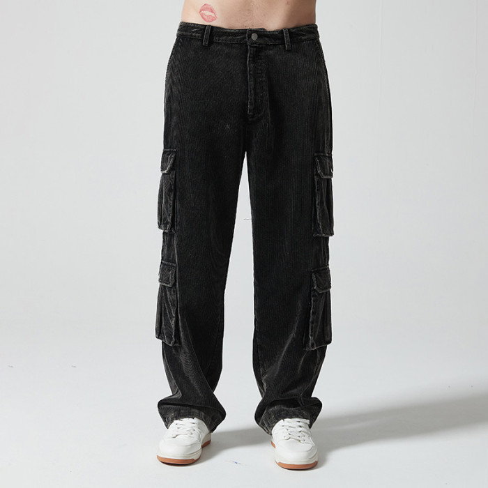 Custom Vintage Multi-Pocket Cargo Pants | Blank Print | 100% Cotton Corduroy Fabric | OEM/ODM Service
