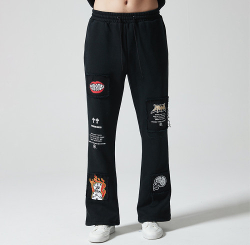 Custom Vintage Micro Flare Pants | Pattern Print | Knitted Blended Fabric | OEM/ODM Service