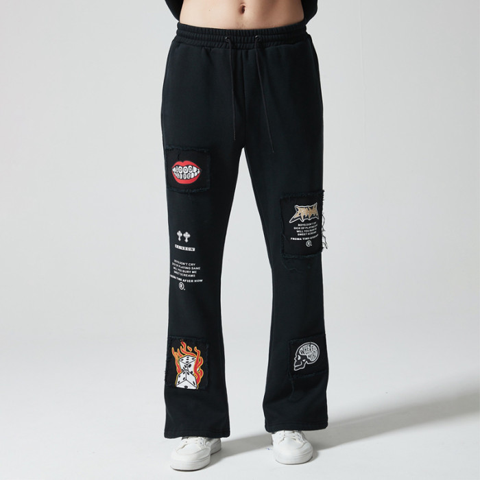 Custom Vintage Micro Flare Pants | Pattern Print | Knitted Blended Fabric | OEM/ODM Service