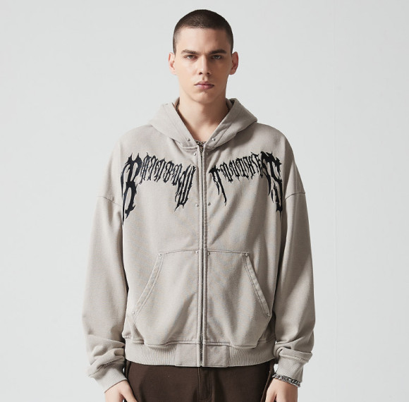 Custom Vintage Oversized Full Zip Hoodie | Gothic Letter Print | 380G Blended Fabrics | OEM/ODM