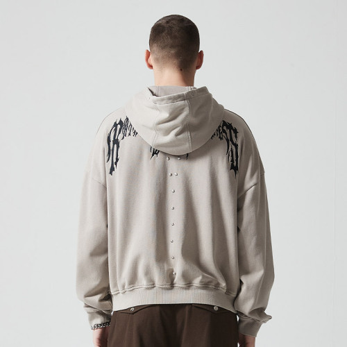 Custom Vintage Oversized Full Zip Hoodie | Gothic Letter Print | 380G Blended Fabrics | OEM/ODM