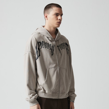 Custom Vintage Oversized Full Zip Hoodie | Gothic Letter Print | 380G Blended Fabrics | OEM/ODM
