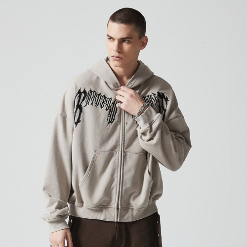 Custom Vintage Oversized Full Zip Hoodie | Gothic Letter Print | 380G Blended Fabrics | OEM/ODM