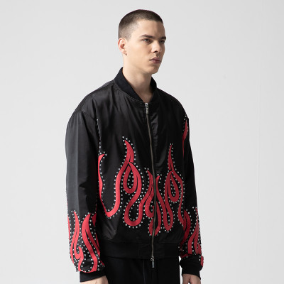 Custom Vintage Oversized Baseball Jacket | Flame Print | 100% Polyester Jacket | OEM/ODM