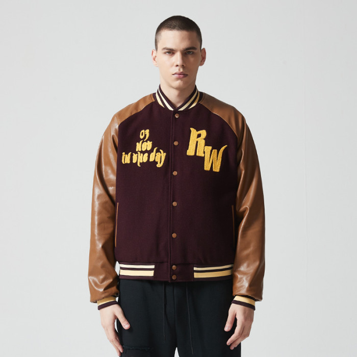 Custom Vintage Embroidery Baseball Jacket | Lettered Print | Patchwork Fabric | Support OEM/ODM