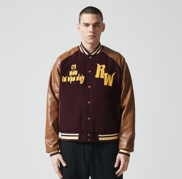 Custom Vintage Embroidery Baseball Jacket | Lettered Print | Patchwork Fabric | Support OEM/ODM