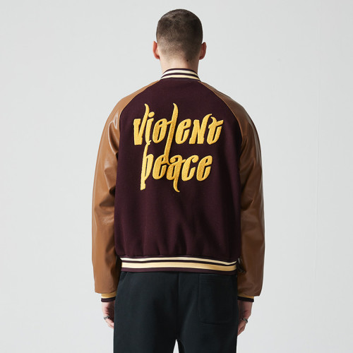 Custom Vintage Embroidery Baseball Jacket | Lettered Print | Patchwork Fabric | Support OEM/ODM