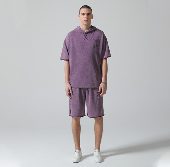 Custom Vintage Washed Hoodies and Shorts Sets | Letter Print  | Knitted Blended Fabric | OEM & ODM