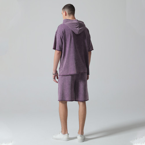 Custom Vintage Washed Hoodies and Shorts Sets | Letter Print  | Knitted Blended Fabric | OEM & ODM