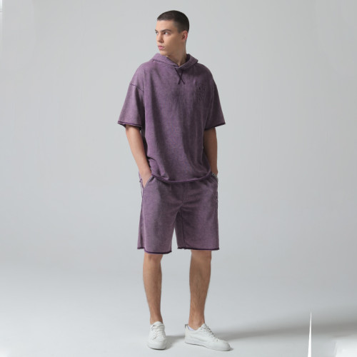 Custom Vintage Washed Hoodies and Shorts Sets | Letter Print  | Knitted Blended Fabric | OEM & ODM