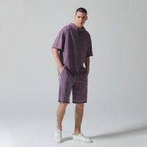 Custom Vintage Washed Hoodies and Shorts Sets | Letter Print  | Knitted Blended Fabric | OEM & ODM