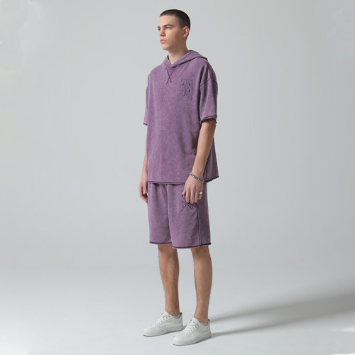 Custom Vintage Washed Hoodies and Shorts Sets | Letter Print  | Knitted Blended Fabric | OEM & ODM