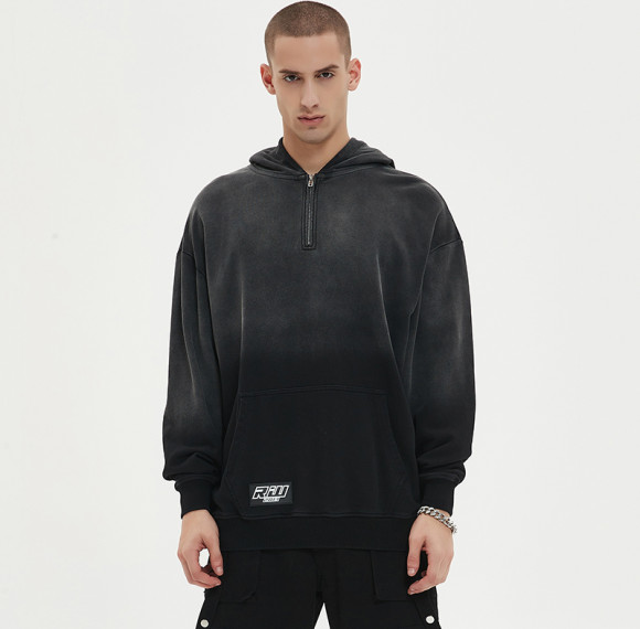 Custom Oversized Half Zip Hoodie | Gradient Design & Letter Patches| 320G Cotton Fabrics | OEM/ODM