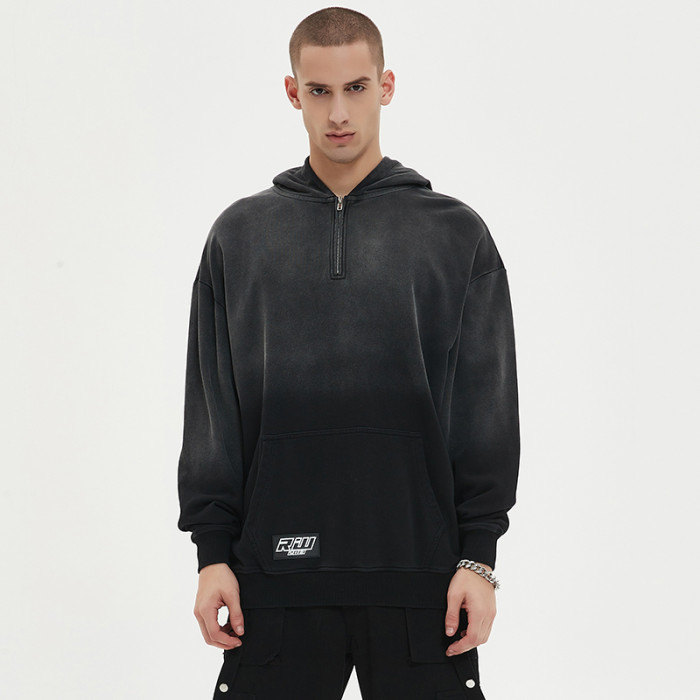 Custom Oversized Half Zip Hoodie | Gradient Design & Letter Patches| 320G Cotton Fabrics | OEM/ODM