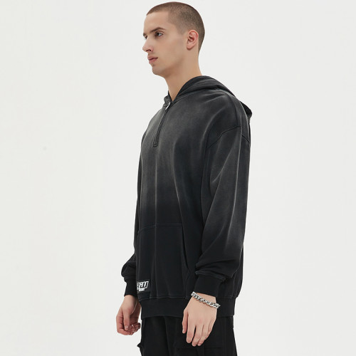 Custom Oversized Half Zip Hoodie | Gradient Design & Letter Patches| 320G Cotton Fabrics | OEM/ODM