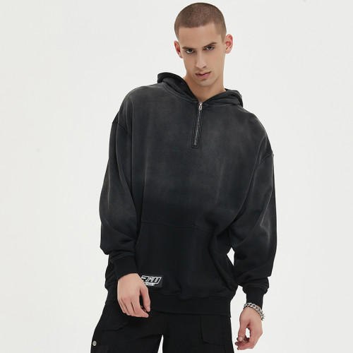 Custom Oversized Half Zip Hoodie | Gradient Design & Letter Patches| 320G Cotton Fabrics | OEM/ODM