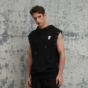 Custom Oversized Embroidery Sleeveless Hoodie | Skull Printed | 250G Cotton Fabrics | OEM/ODM