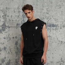 Custom Oversized Embroidery Sleeveless Hoodie | Skull Printed | 250G Cotton Fabrics | OEM/ODM