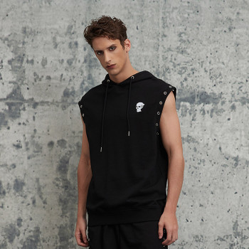 Custom Oversized Embroidery Sleeveless Hoodie | Skull Printed | 250G Cotton Fabrics | OEM/ODM