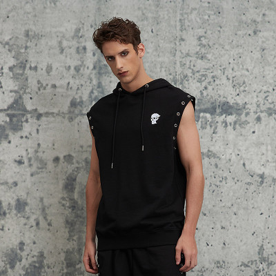 Custom Oversized Embroidery Sleeveless Hoodie | Skull Printed | 250G Cotton Fabrics | OEM/ODM