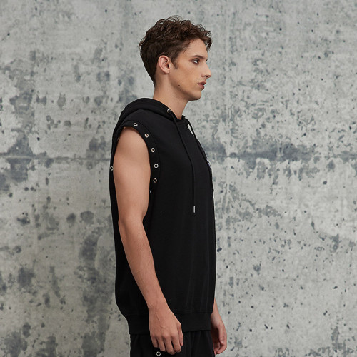 Custom Oversized Embroidery Sleeveless Hoodie | Skull Printed | 250G Cotton Fabrics | OEM/ODM