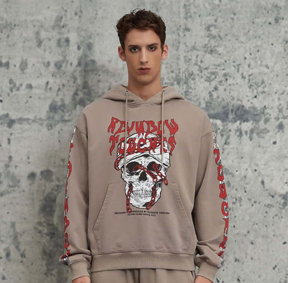Custom Retro Street Skull Print Long Sleeve Hoodie | Skull Printed | 380G Cotton Fabrics | OEM/ODM