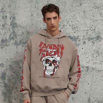 Custom Retro Street Skull Print Long Sleeve Hoodie | Skull Printed | 380G Cotton Fabrics | OEM/ODM