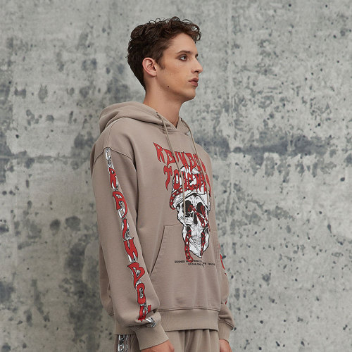 Custom Retro Street Skull Print Long Sleeve Hoodie | Skull Printed | 380G Cotton Fabrics | OEM/ODM