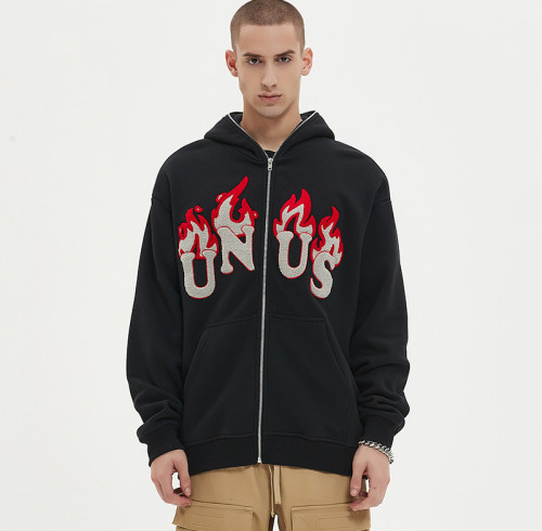 Custom Embroidered Zip Up Hoodies | Flame Towel Embroidery | 360G Blended Fabrics | OEM/ODM