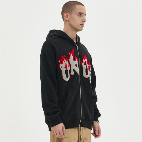 Custom Embroidered Zip Up Hoodies | Flame Towel Embroidery | 360G Blended Fabrics | OEM/ODM