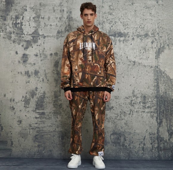 Custom Camouflage Cropped Hoodies & Sweatpants | Letter Print  | 100% Cotton Fabric | OEM & ODM