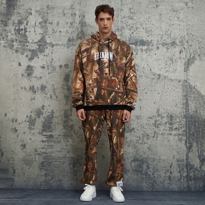 Custom Camouflage Cropped Hoodies & Sweatpants | Letter Print  | 100% Cotton Fabric | OEM & ODM
