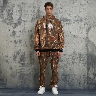 Custom Camouflage Cropped Hoodies & Sweatpants | Letter Print  | 100% Cotton Fabric | OEM & ODM