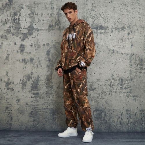 Custom Camouflage Cropped Hoodies & Sweatpants | Letter Print  | 100% Cotton Fabric | OEM & ODM