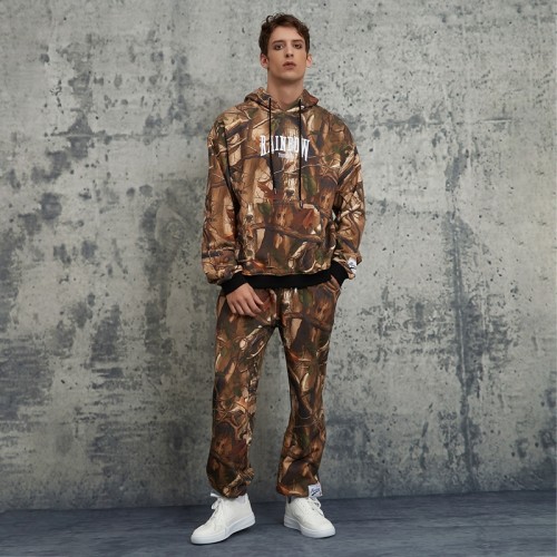 Custom Camouflage Cropped Hoodies & Sweatpants | Letter Print  | 100% Cotton Fabric | OEM & ODM