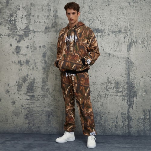 Custom Camouflage Cropped Hoodies & Sweatpants | Letter Print  | 100% Cotton Fabric | OEM & ODM