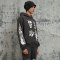 Custom Oversized Fit Punk Style Hoodie | Skeleton & Letter & Flame Pattern | Fleece Blend Fabric