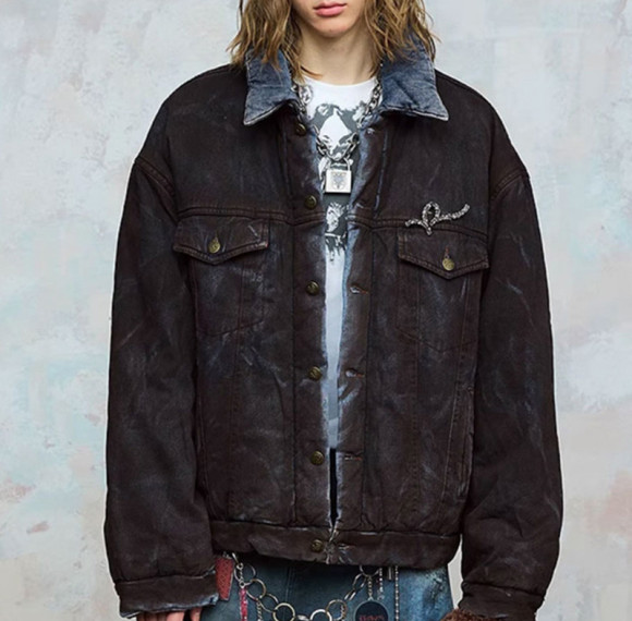 Custom Vintage Washed Cotton-Padded Jacket | Washed-out Effect | Blended Denim Fabric | OEM/ODM