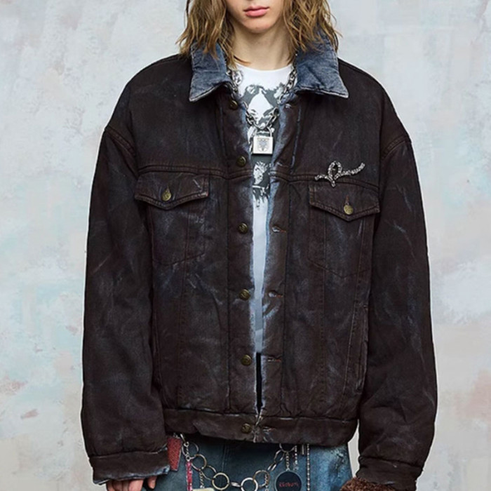 Custom Vintage Washed Cotton-Padded Jacket | Washed-out Effect | Blended Denim Fabric | OEM/ODM