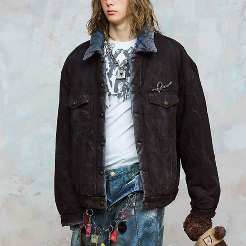 Custom Vintage Washed Cotton-Padded Jacket | Washed-out Effect | Blended Denim Fabric | OEM/ODM