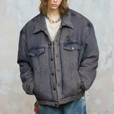 Custom Vintage Washed Cotton-Padded Jacket | Washed-out Effect | Blended Denim Fabric | OEM/ODM