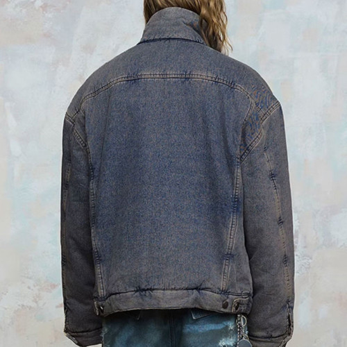 Custom Vintage Washed Cotton-Padded Jacket | Washed-out Effect | Blended Denim Fabric | OEM/ODM