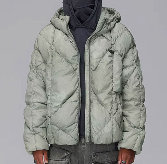 Custom Vintage Thick Puffer Jacket | Pleated Diamond Pattern | Dyed Woven Fabric | OEM/ODM