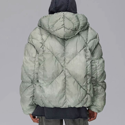 Custom Vintage Thick Puffer Jacket | Pleated Diamond Pattern | Dyed Woven Fabric | OEM/ODM